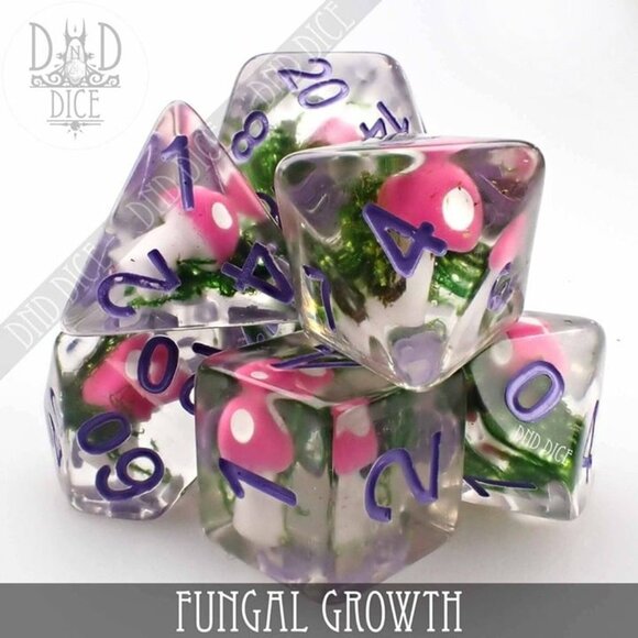 DND Dice Set - Fungal Growth - 7 Resin Dice - Fantasy RPG Tabletop Gaming - Picture 1 of 3